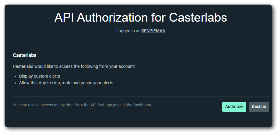Streamlabs authorization screen