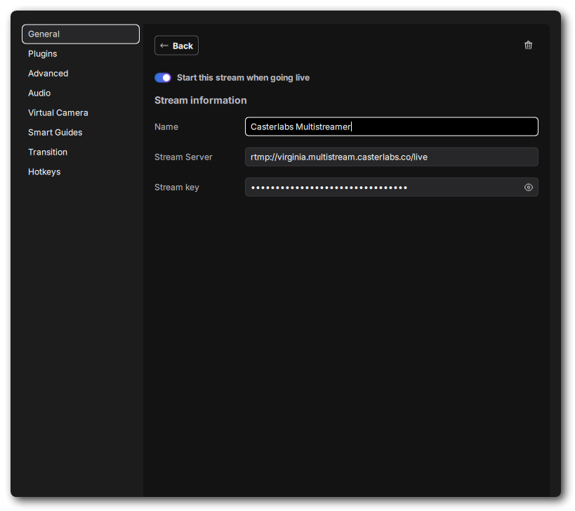 Meld Custom RTMP Configuration