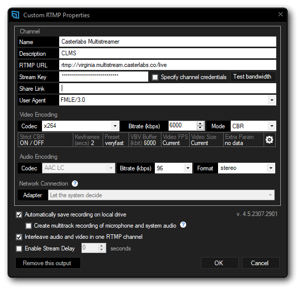 XSplit Custom RTMP Configuration